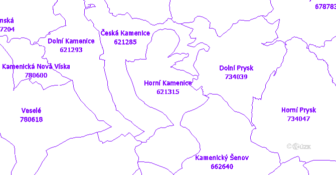 Katastrální mapa Horní Kamenice - přehledová mapa katastrálního území