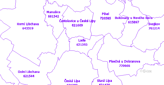 Katastrální mapa Lada - přehledová mapa katastrálního území