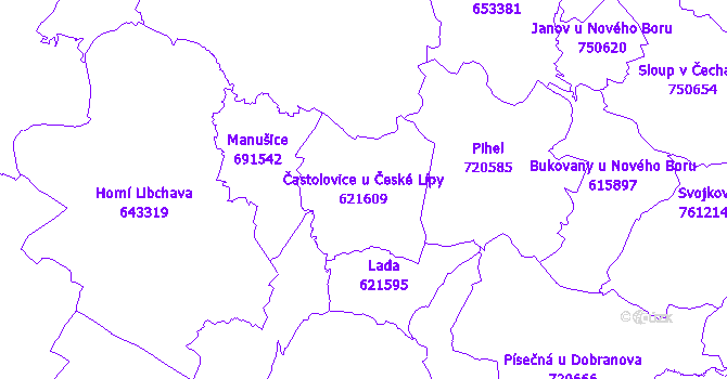 Katastrální mapa Častolovice u České Lípy - přehledová mapa katastrálního území
