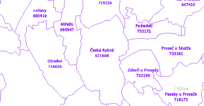 Katastrální mapa Česká Rybná - přehledová mapa katastrálního území