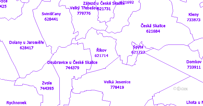 Katastrální mapa Říkov - přehledová mapa katastrálního území