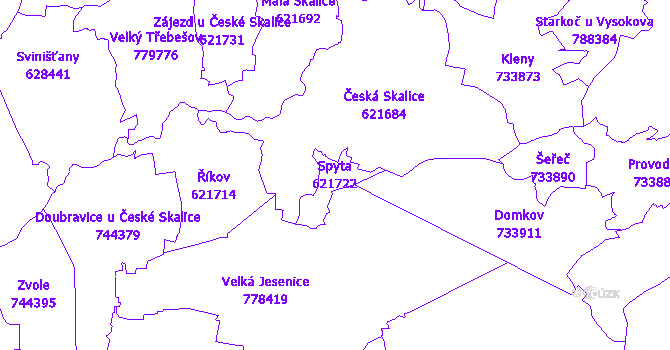 Katastrální mapa Spyta - přehledová mapa katastrálního území