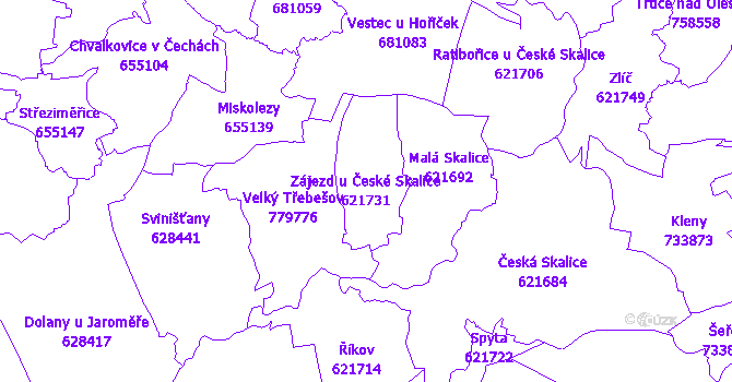 Katastrální mapa Zájezd u České Skalice - přehledová mapa katastrálního území