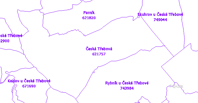 Katastrální mapa Česká Třebová - přehledová mapa katastrálního území