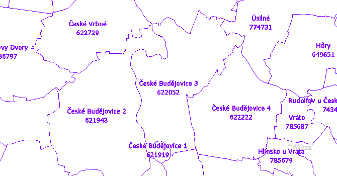 Katastrální mapa České Budějovice 3 - přehledová mapa katastrálního území