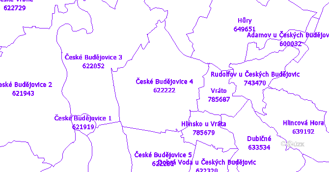 Katastrální mapa České Budějovice 4 - přehledová mapa katastrálního území