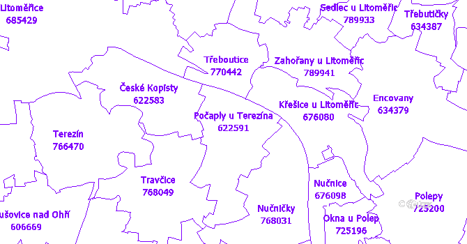 Katastrální mapa Počaply u Terezína - přehledová mapa katastrálního území