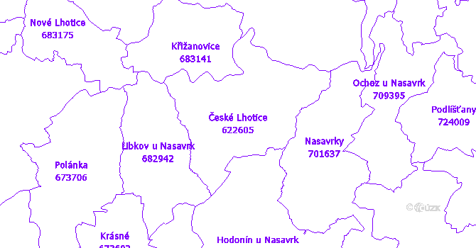 Katastrální mapa České Lhotice - přehledová mapa katastrálního území