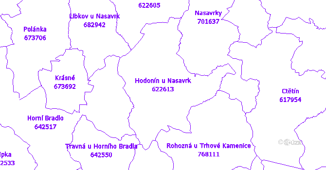 Katastrální mapa Hodonín u Nasavrk - přehledová mapa katastrálního území