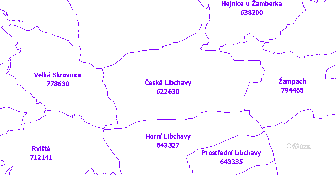 Katastrální mapa České Libchavy - přehledová mapa katastrálního území