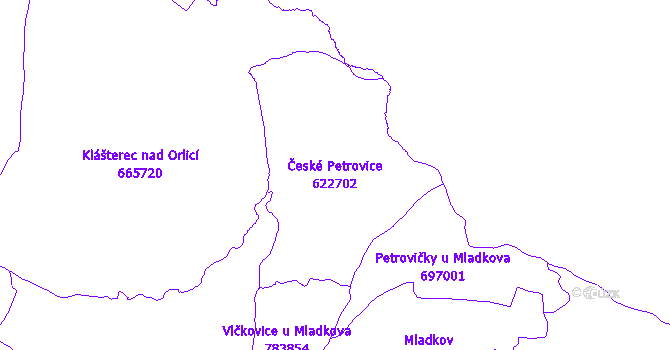 Katastrální mapa České Petrovice - přehledová mapa katastrálního území