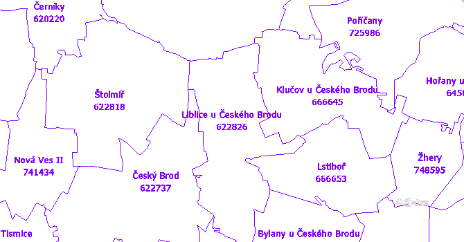 Katastrální mapa Liblice u Českého Brodu - přehledová mapa katastrálního území