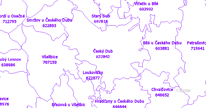 Katastrální mapa Český Dub - přehledová mapa katastrálního území