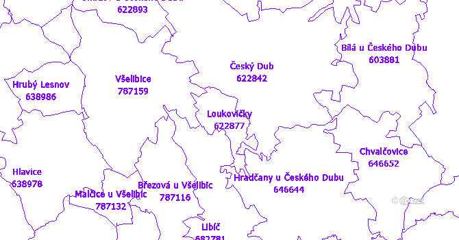 Katastrální mapa Loukovičky - přehledová mapa katastrálního území