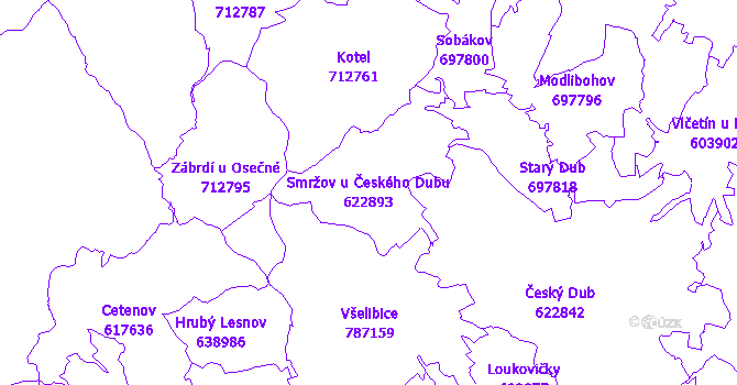 Katastrální mapa Smržov u Českého Dubu