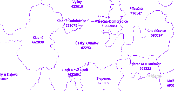 Katastrální mapa Český Krumlov - přehledová mapa katastrálního území