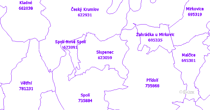 Katastrální mapa Slupenec - přehledová mapa katastrálního území