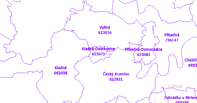 Katastrální mapa Kladné-Dobrkovice - přehledová mapa katastrálního území