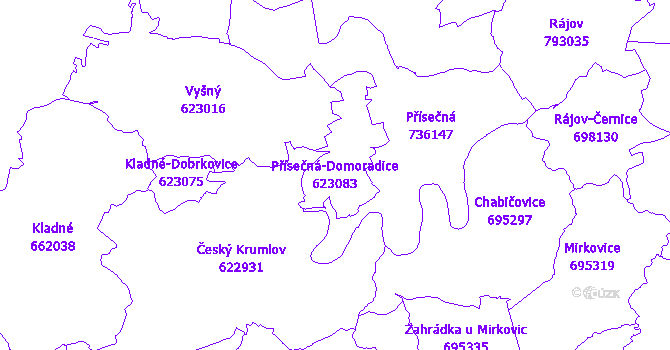 Katastrální mapa Přísečná-Domoradice - přehledová mapa katastrálního území