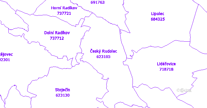 Katastrální mapa Český Rudolec - přehledová mapa katastrálního území