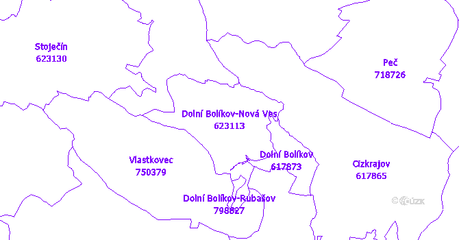 Katastrální mapa Dolní Bolíkov-Nová Ves - přehledová mapa katastrálního území