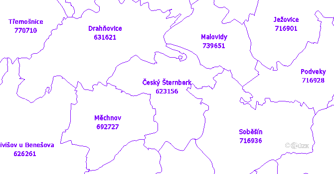 Katastrální mapa Český Šternberk - přehledová mapa katastrálního území
