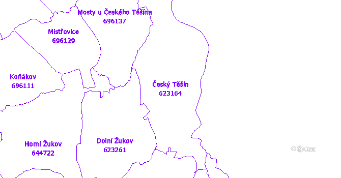 Katastrální mapa Český Těšín - přehledová mapa katastrálního území