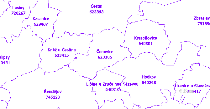 Katastrální mapa Čenovice - přehledová mapa katastrálního území