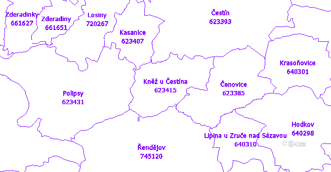 Katastrální mapa Kněž u Čestína - přehledová mapa katastrálního území