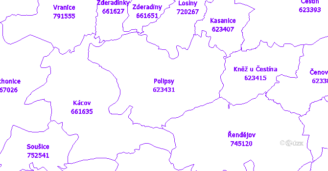 Katastrální mapa Polipsy - přehledová mapa katastrálního území