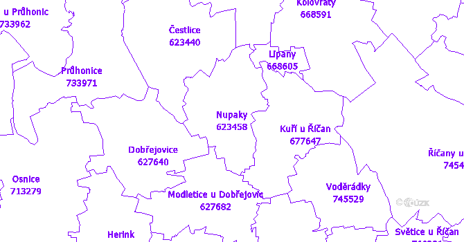 Katastrální mapa Nupaky - přehledová mapa katastrálního území