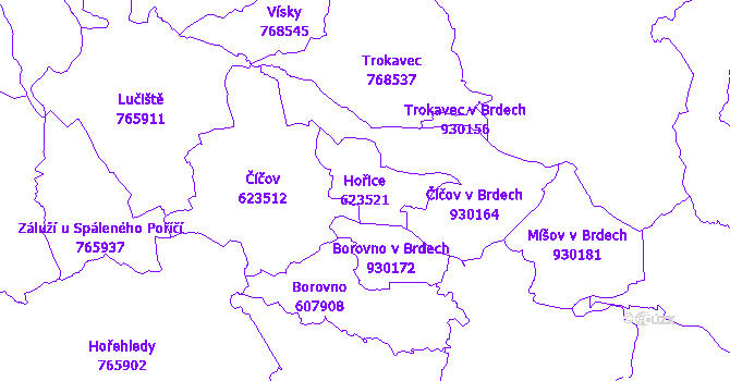 Katastrální mapa Hořice - přehledová mapa katastrálního území