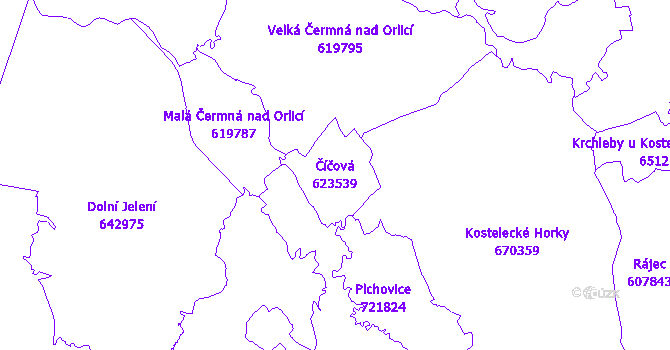 Katastrální mapa Číčová - přehledová mapa katastrálního území