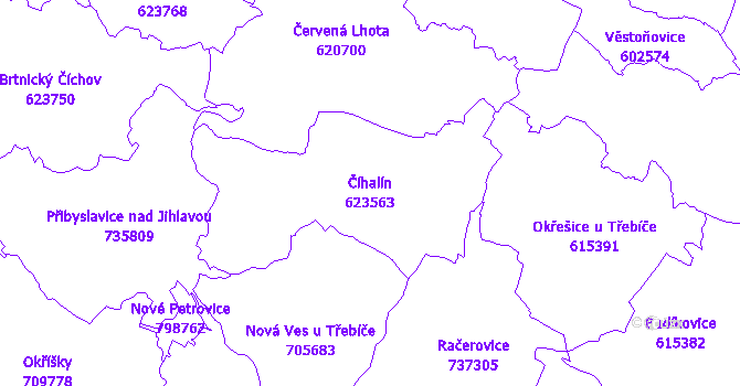 Katastrální mapa Číhalín - přehledová mapa katastrálního území