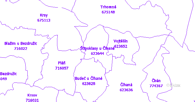 Katastrální mapa Štipoklasy u Číhané - přehledová mapa katastrálního území