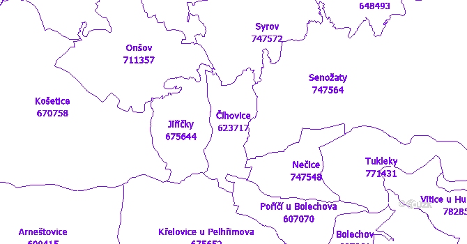 Katastrální mapa Číhovice - přehledová mapa katastrálního území