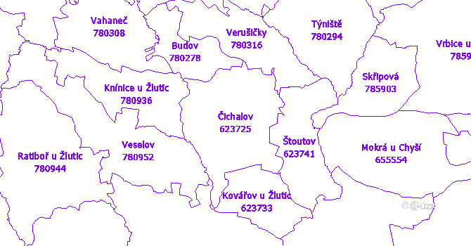 Katastrální mapa Čichalov - přehledová mapa katastrálního území