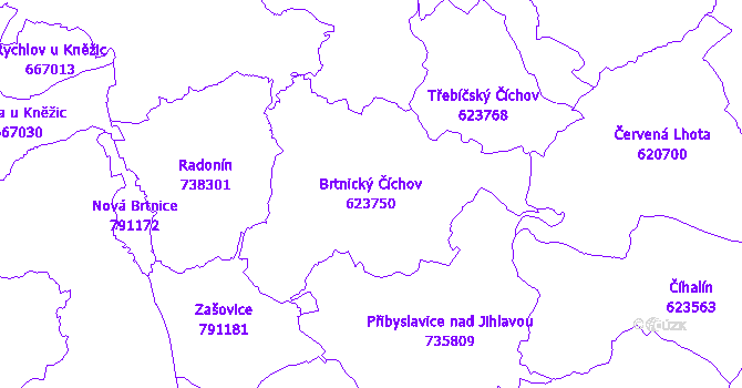 Katastrální mapa Brtnický Číchov - přehledová mapa katastrálního území