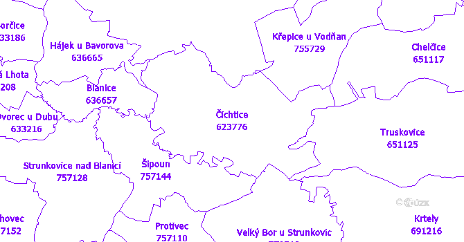 Katastrální mapa Čichtice - přehledová mapa katastrálního území