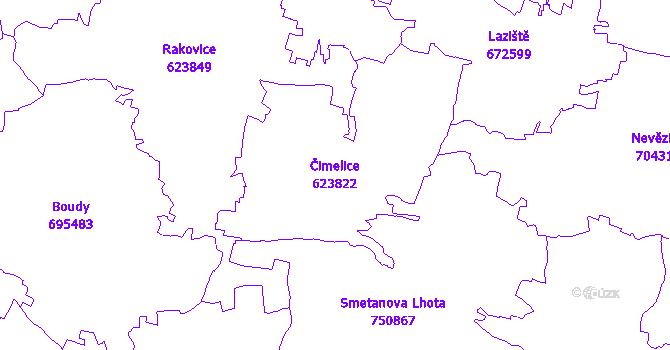 Katastrální mapa Čimelice - přehledová mapa katastrálního území