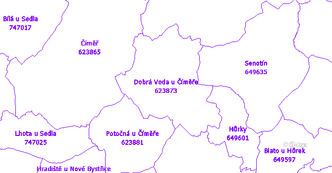 Katastrální mapa Dobrá Voda u Číměře - přehledová mapa katastrálního území