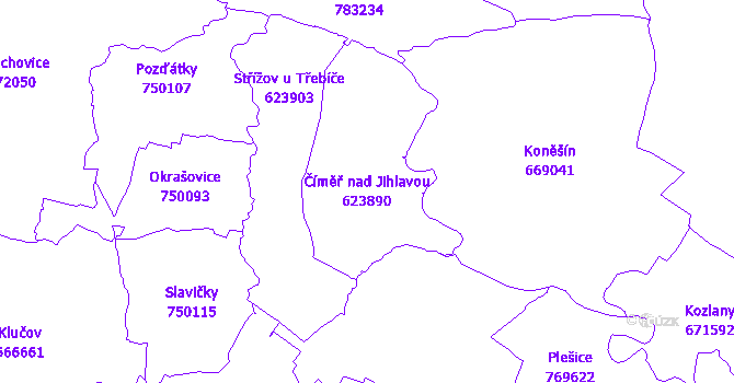 Katastrální mapa Číměř nad Jihlavou - přehledová mapa katastrálního území