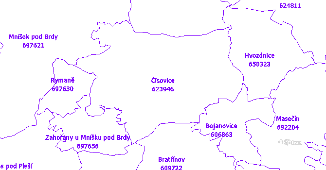 Katastrální mapa Čisovice - přehledová mapa katastrálního území