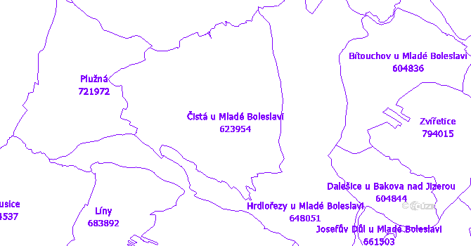 Katastrální mapa Čistá u Mladé Boleslavi - přehledová mapa katastrálního území