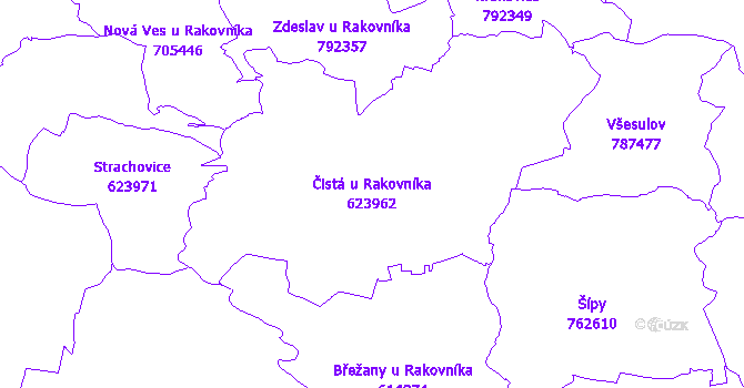 Katastrální mapa Čistá u Rakovníka - přehledová mapa katastrálního území