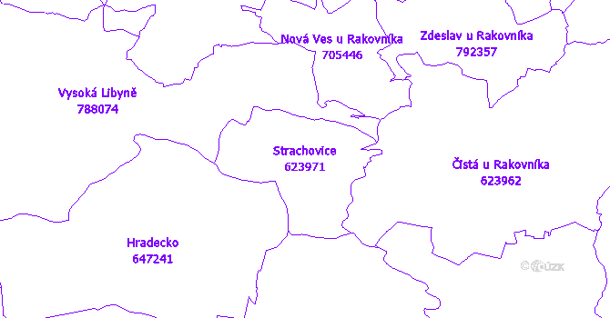 Katastrální mapa Strachovice - přehledová mapa katastrálního území