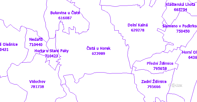 Katastrální mapa Čistá u Horek - přehledová mapa katastrálního území
