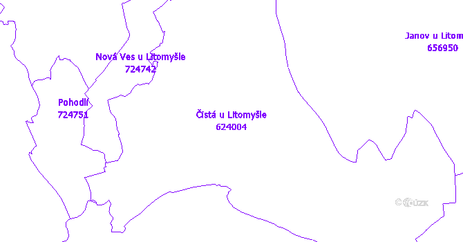 Katastrální mapa Čistá u Litomyšle - přehledová mapa katastrálního území