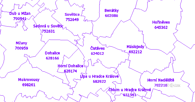 Katastrální mapa Čistěves - přehledová mapa katastrálního území
