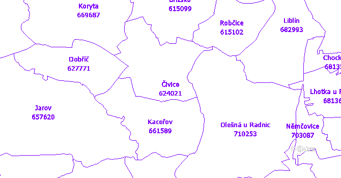 Katastrální mapa Čivice - přehledová mapa katastrálního území